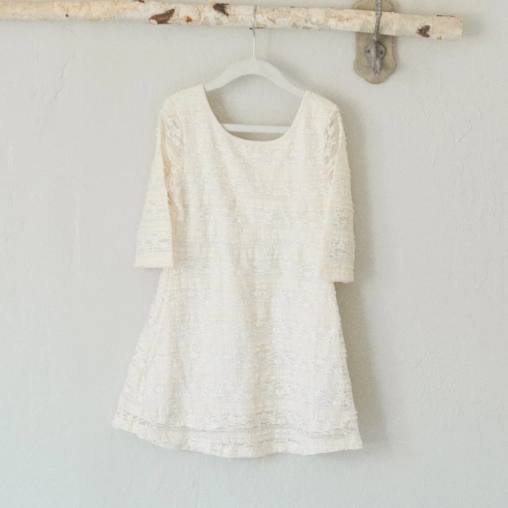 Old Navy Kids Ivory Lace‎ Dress 3/4 Sleeve Size Small